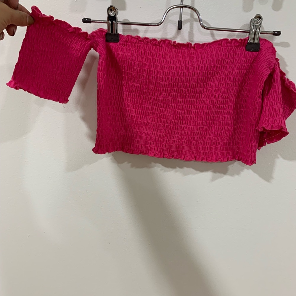 Off the shoulder shirred crop top